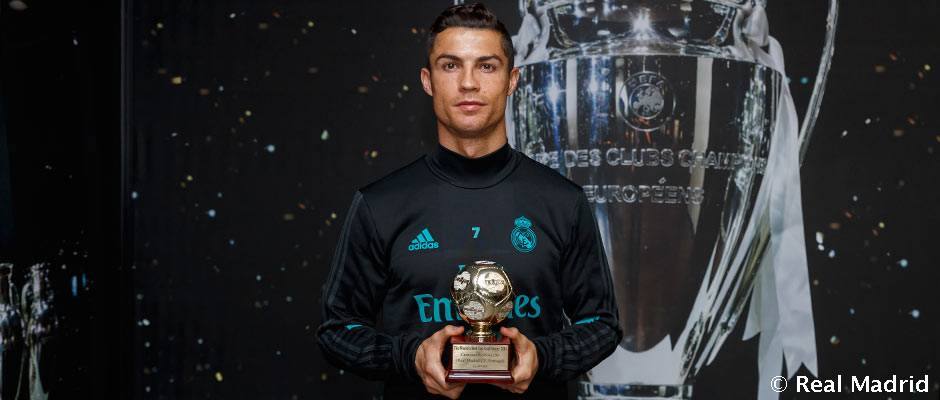 Cristiano Ronaldo recibió el trofeo de Mejor Goleador del Mundo en 2016 para la IFFHS