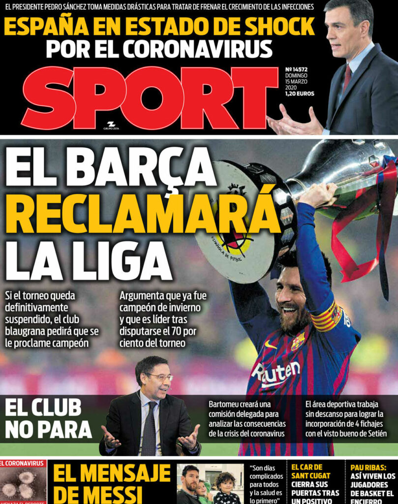 portada sport coronavirus fc barcelona campeon liga
