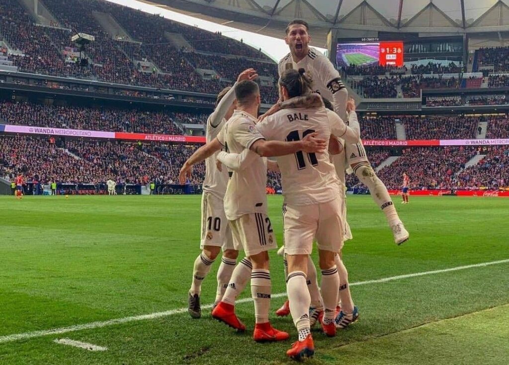 Los jugadores del Real Madrid celebrando un gol en el Wanda Metropolitano