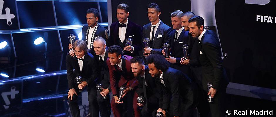 Cristiano Ronaldo, Ramos, Marcelo, Modric y Kroos, en el Once Mundial de FIFA FIFPro 2017