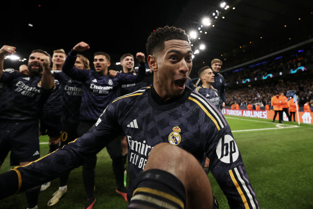 Jude Bellingham celebra el pase a semifinales del Real Madrid en Champions League contra el Manchester City.