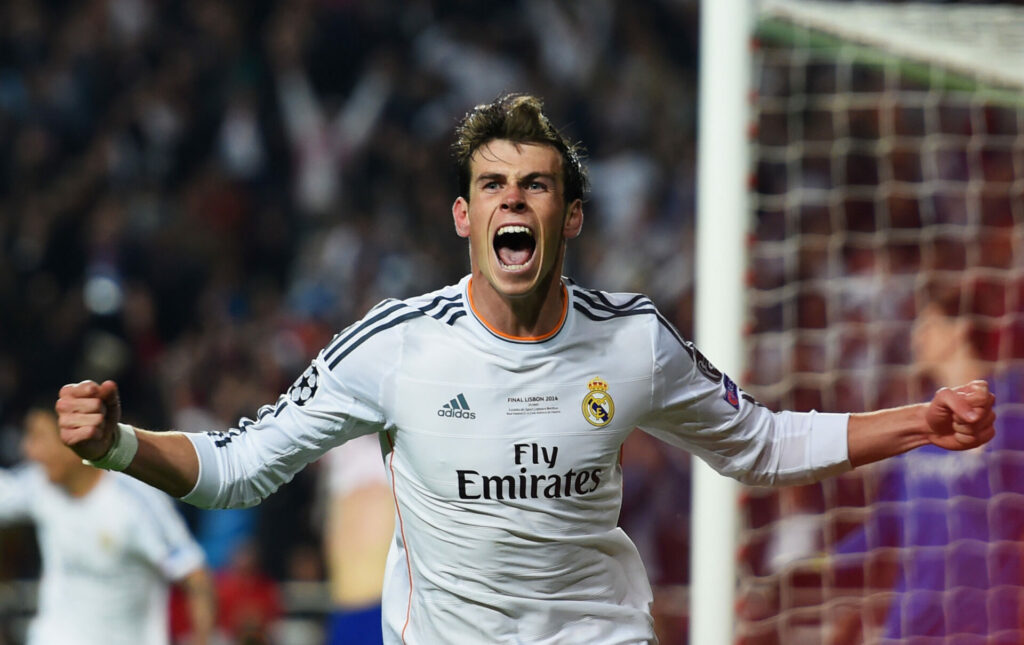 Gareth Bale celebra su gol en la final de la Champions League 2014 contra el Atlético de Madrid.