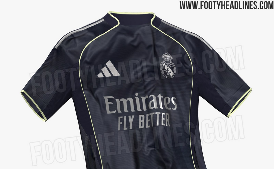 La camiseta visitante que utilizará el Real Madrid para la temporada 2025/26, según la información de Footy Headlines.