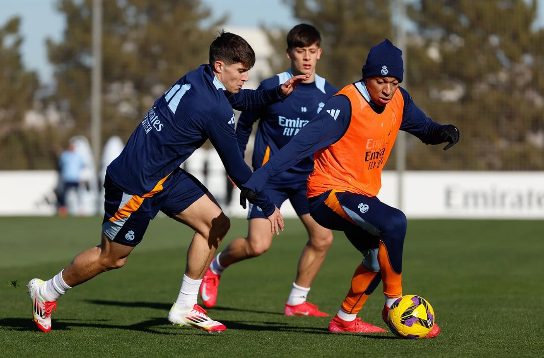 Mbappé, durante el entrenamiento del Real Madrid.