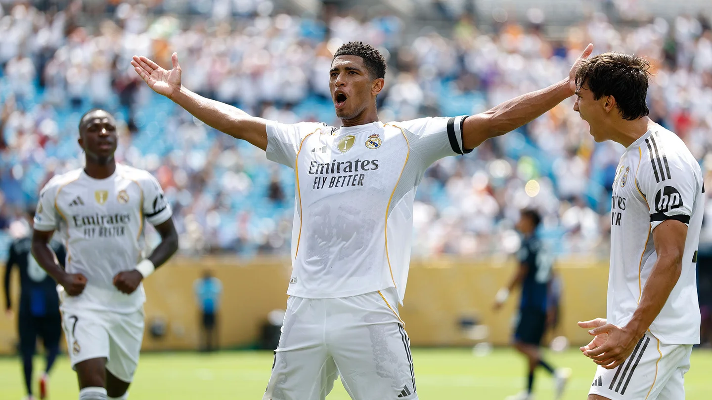 Jude Bellingham, MVP del partido del Real Madrid, celebra su gol contra Pachuca