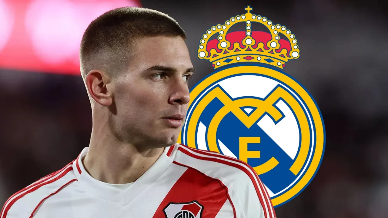 Masatantuono, emocionado por llegar al Real Madrid: «Quiero ganar muchas cosas: la Champions, LaLiga…» Masantuono y el escudo del Real Madrid