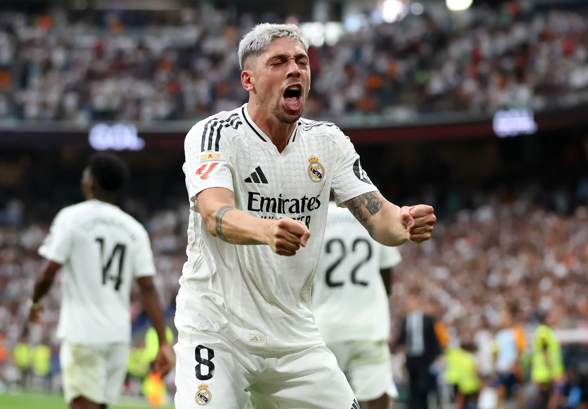 Fede Valverde celebra un gol con el Real Madrid.