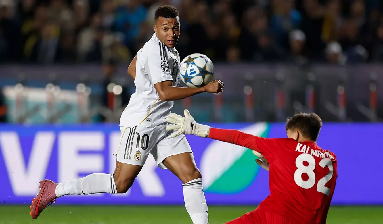 Mbappé marca el gol del 0-2 del Real Madrid al Kairat Almaty