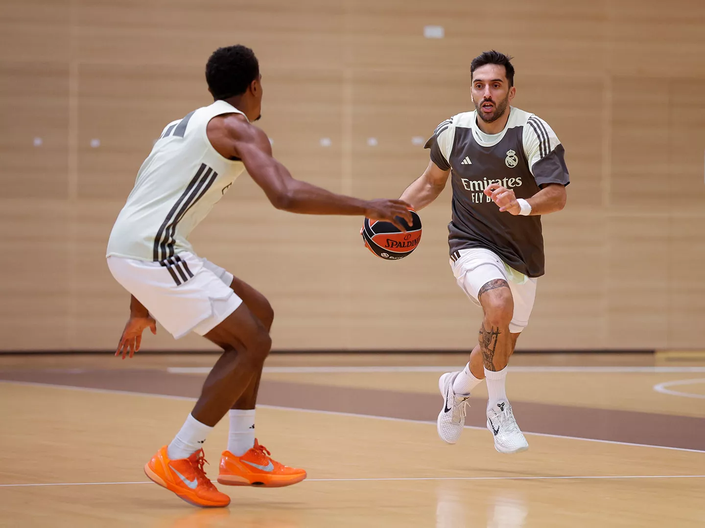 Campazzo y Maledon entrenan durante la previa del partido del Real Madrid contra el Maccabi Tel Aviv