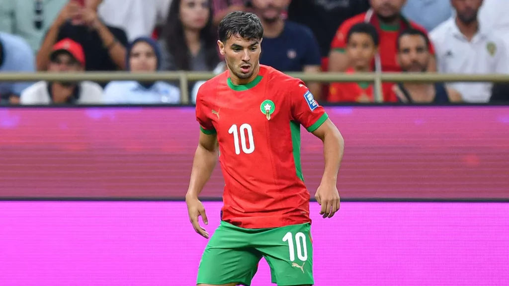 Brahim Díaz, durante un partido con la selección nacional de Marruecos.