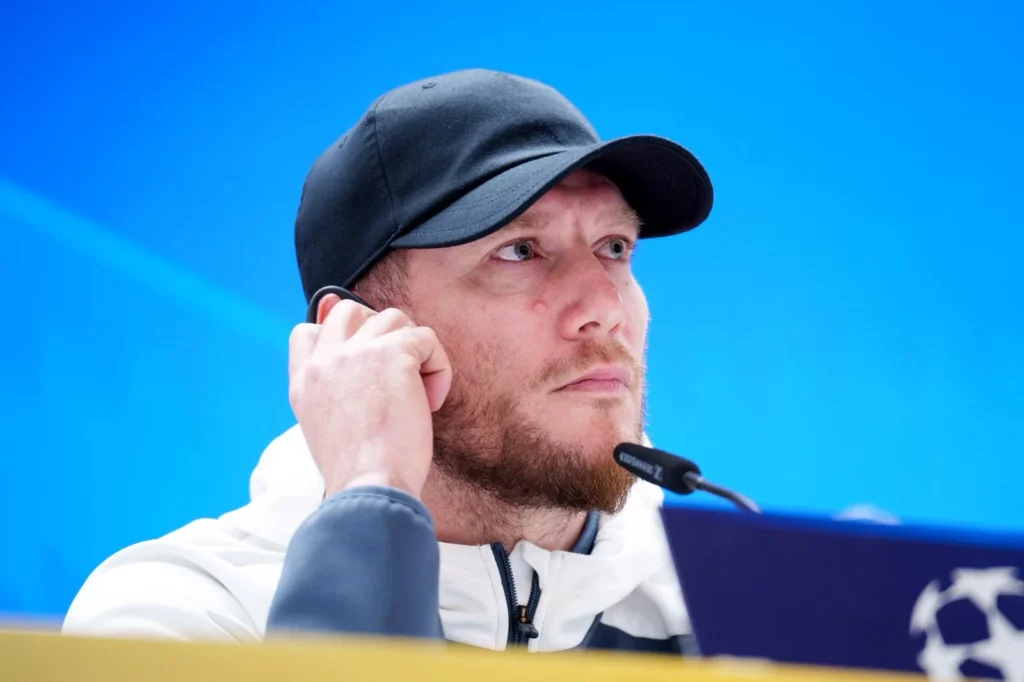Sébastien Pocognoli, en la rueda de prensa previa al partido entre Real Madrid y Mónaco