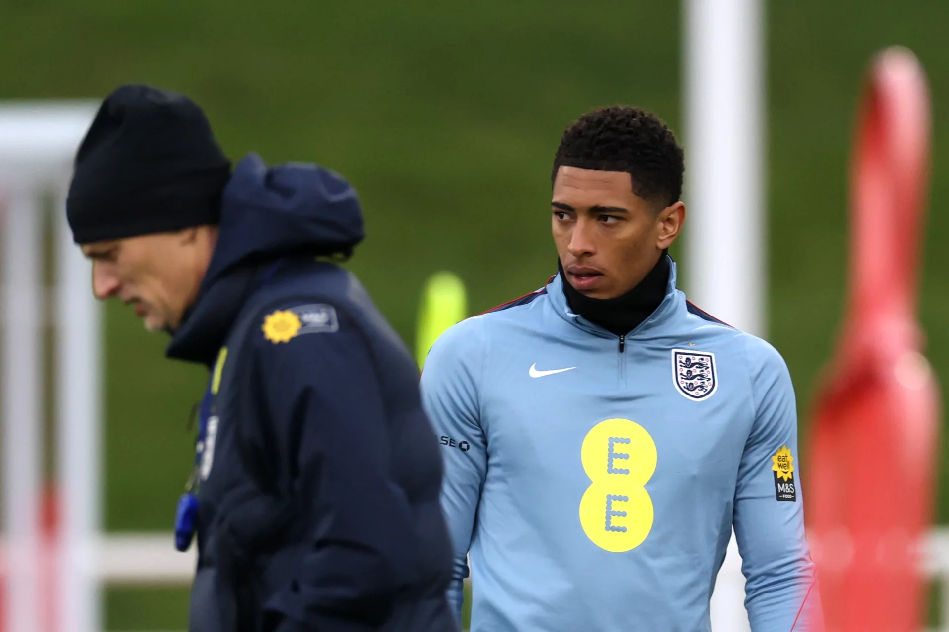 Jude Bellingham y Thomas Tuchel en un entrenamiento de la selección de Inglaterra durante el parón