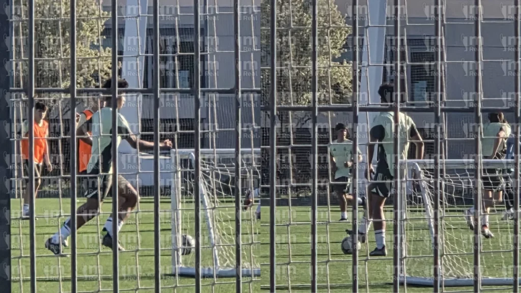Cristiano Ronaldo Jr. controla el balón durante el entrenamiento con la cantera del Real Madrid.