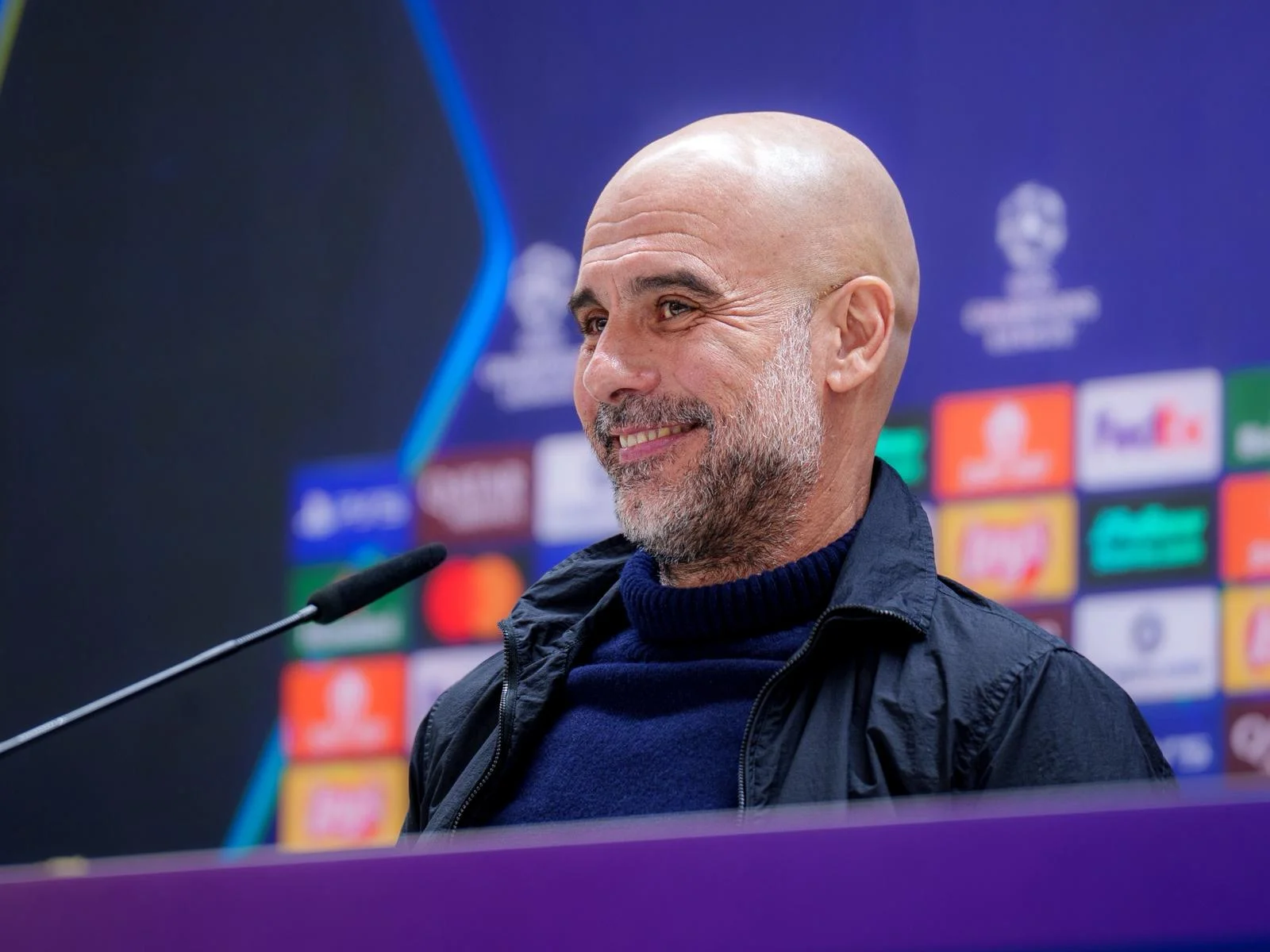 Pep Guardiola, durante la rueda de prensa celebrada en el Santiago Bernabéu.