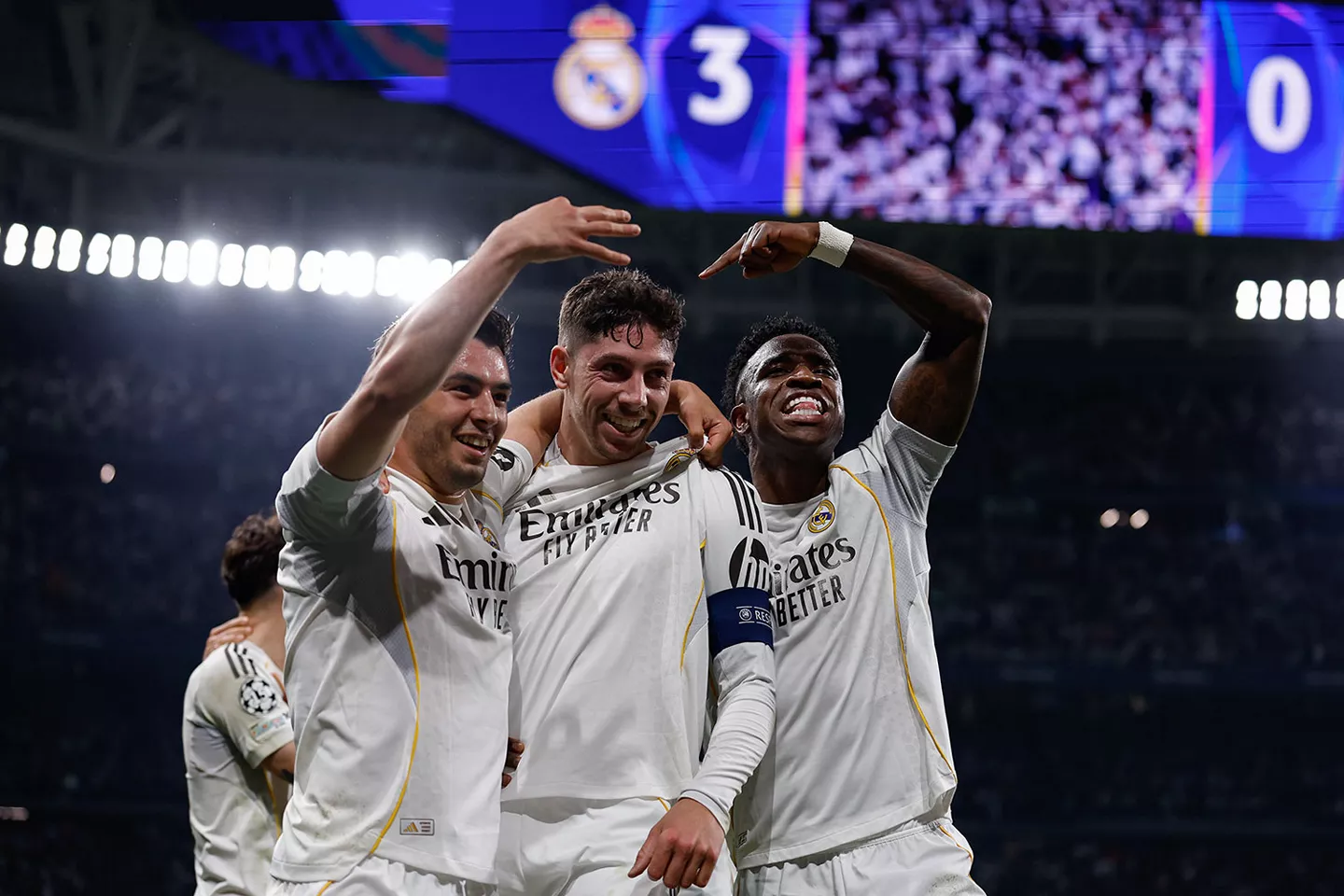 Los jugadores del Real Madrid celebran un gol en la eliminatoria de Champions contra el Manchester City