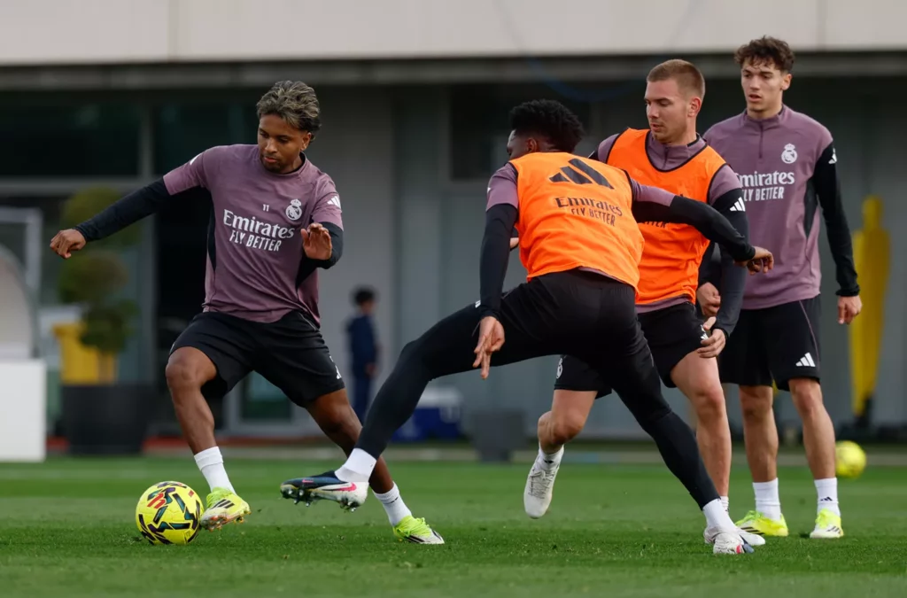 Rodrygo Goes, durante el último entrenamiento en Valdebebas.