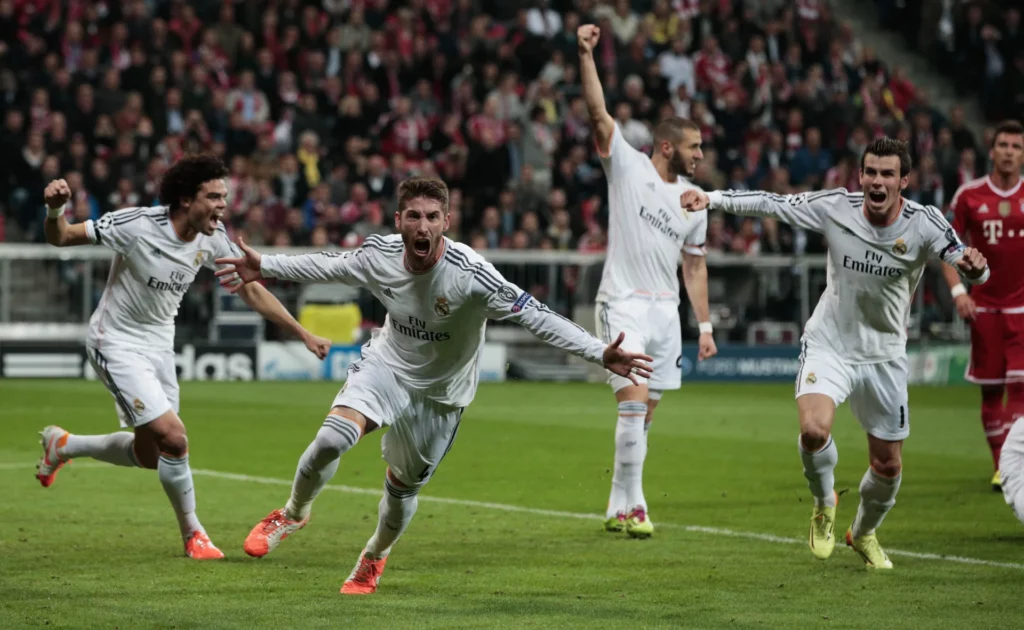 Sergio Ramos celebra uno de sus dos goles al Bayern de Múnich en las semifinales de Champions del 2014.
