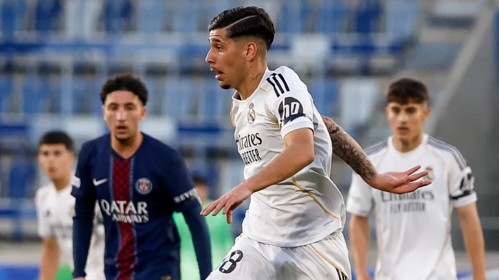 Alexis Ciria en el partido entre Real Madrid y PSG de semifinales de la UEFA Youth League