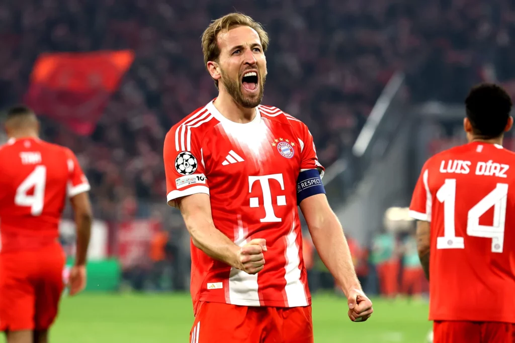 Harry Kane celebra un gol con el Bayern de Múnich en esta edición de la Champions League.