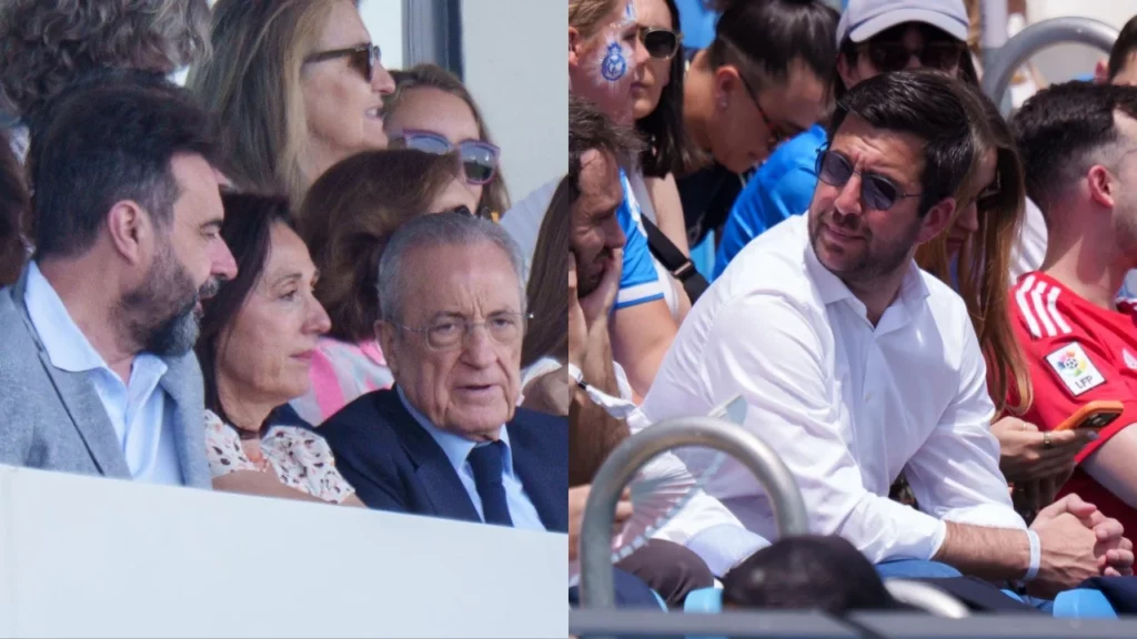 Florentino Pérez y Enrique Riquelme ven en el Alfredo Di Stéfano el partido entre Real Madrid Femenino y Granada.