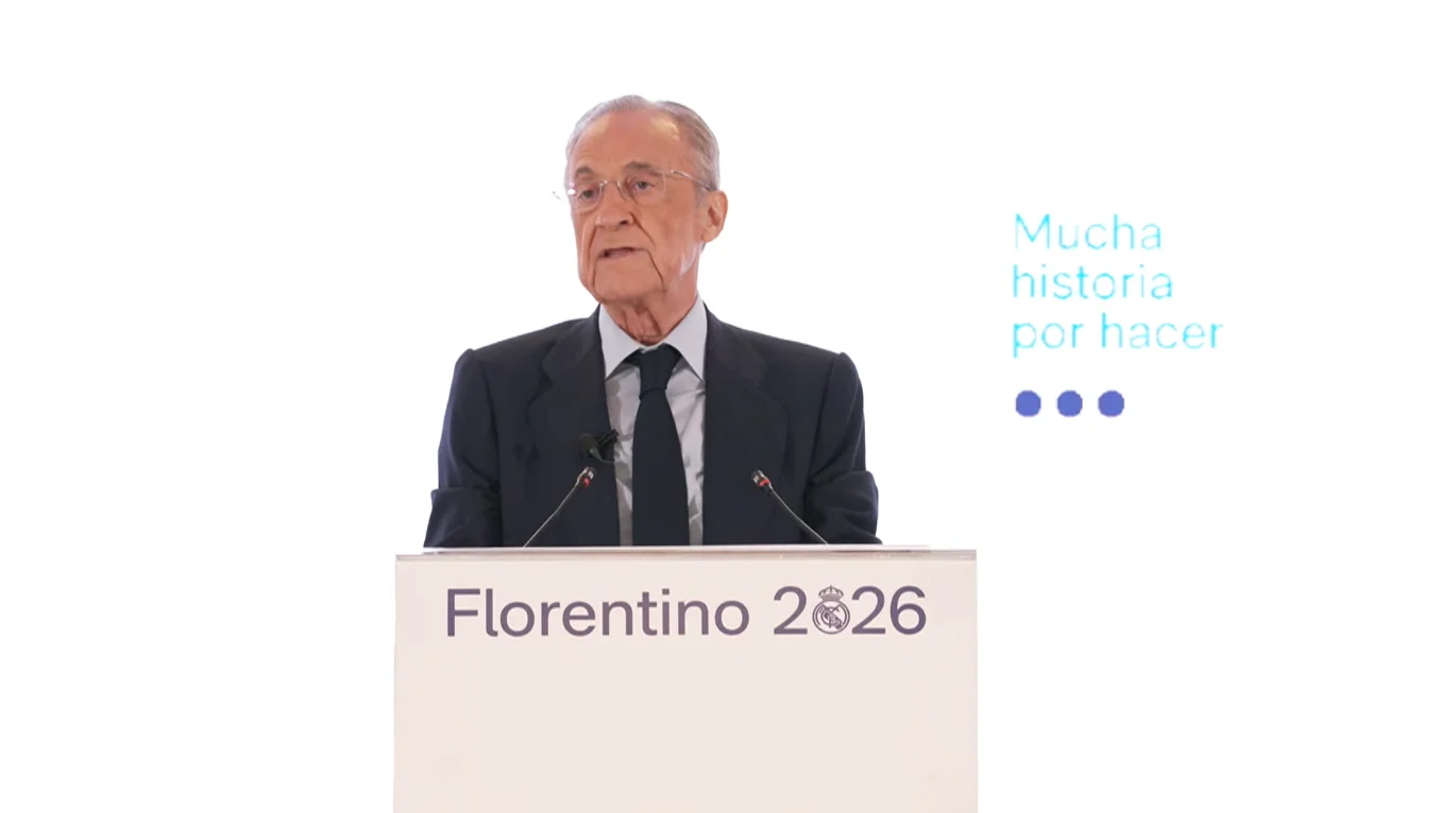 Florentino Pérez durante el discurso tras ser reelegido presidente del Real Madrid.