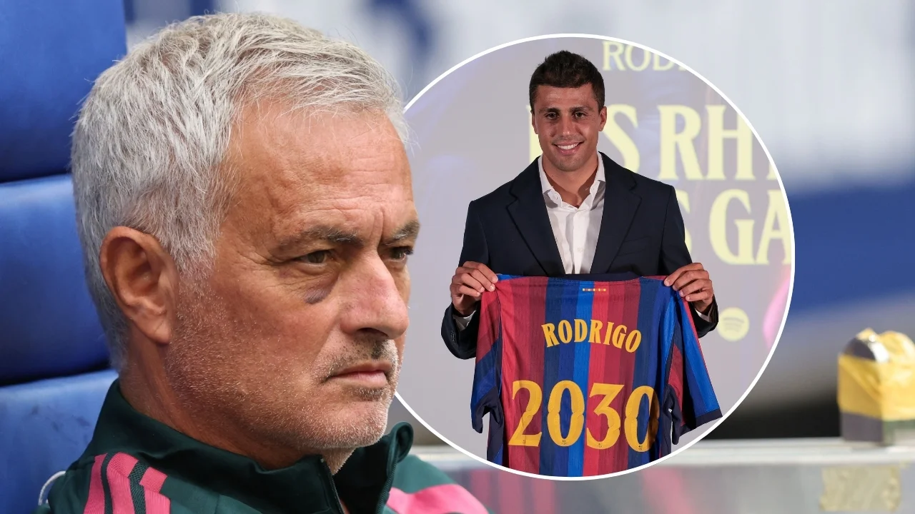 Mourinho sentencia a Rodri: «Sus dudas me han creado dudas a mí» Montaje de Mourinho y Rodri tras su fichaje por el Barcelona.