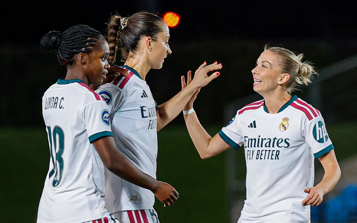 Real Madrid Femenino 3-1 Espanyol: Victoria de menos a más tras el parón Sara Däbritz celebra su gol en la victoria del Real Madrid Femenino contra el Espanyol.